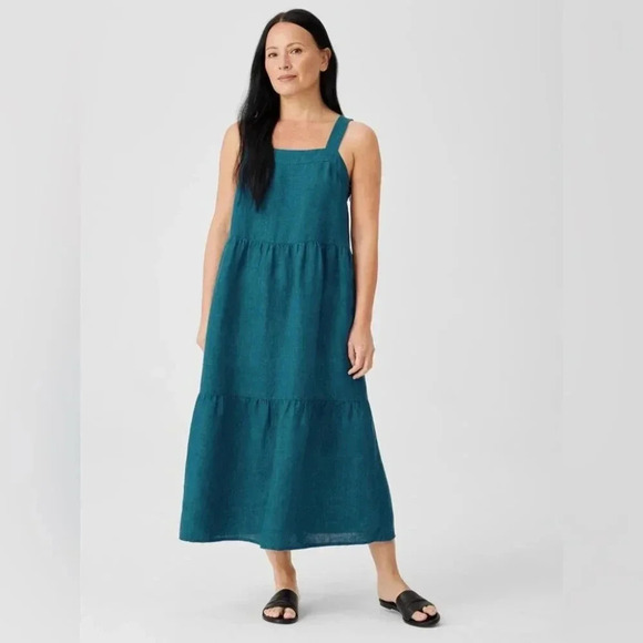 Eileen Fisher Washed Organic Linen Delave Tiered Dress NWT - Picture 6 of 13